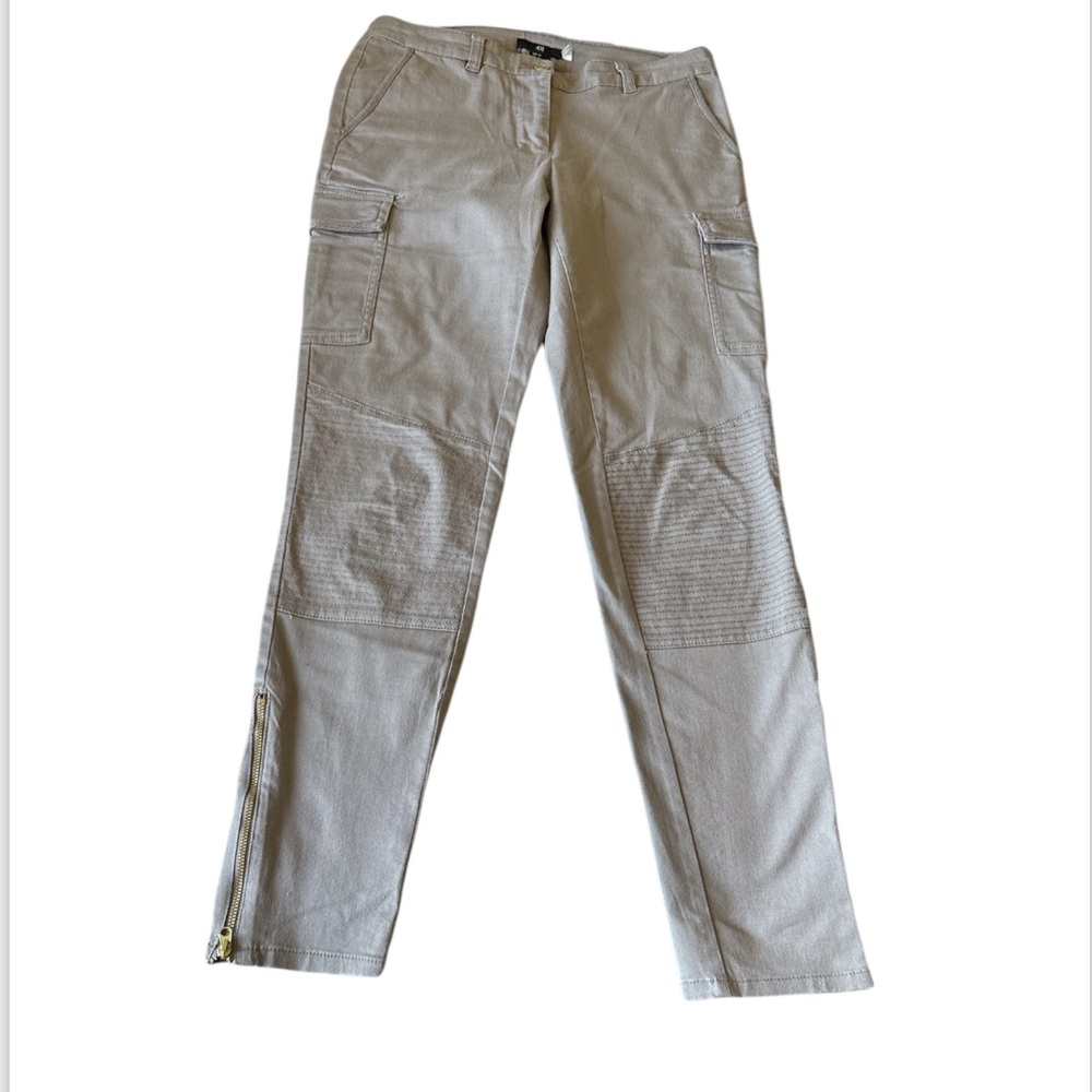 H&M Beige Moto Twill Cargo Skinny Pants Sz 6